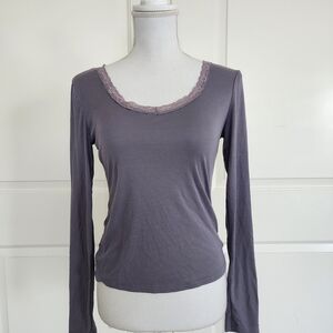 Elegant Lace Trim Gray Women's Top